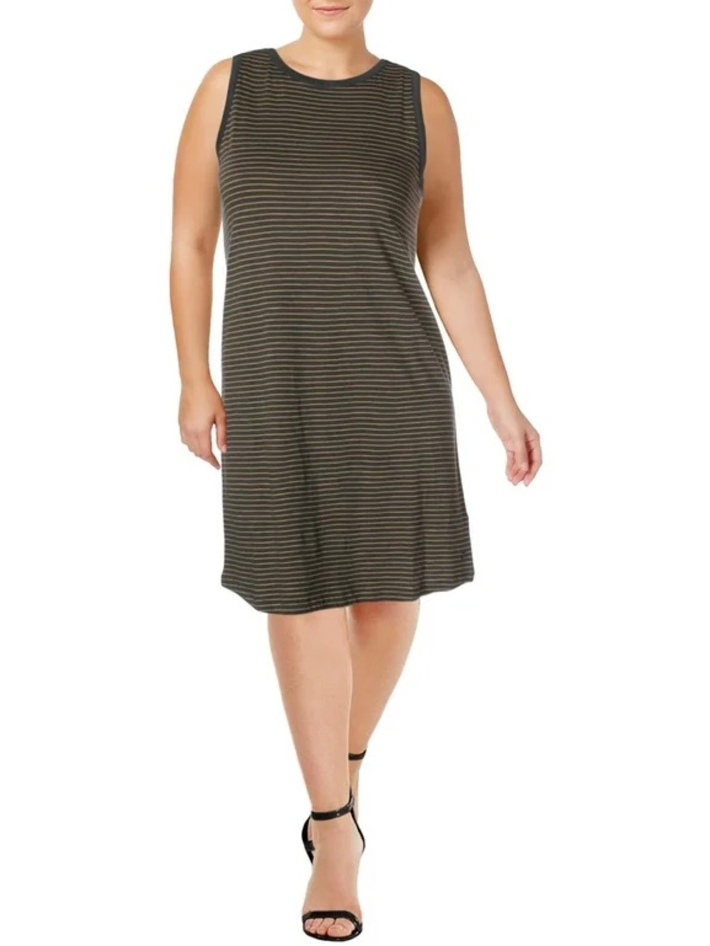 Roxy Gray and Mustard Striped Sleeveless Knit Dress Size Small‎ Swing Dress